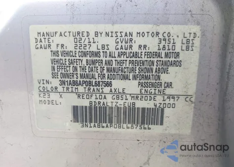 2011 Nissan Sentra 2.0S из США, поврежденный, VIN 3N1AB6AP0BL687566